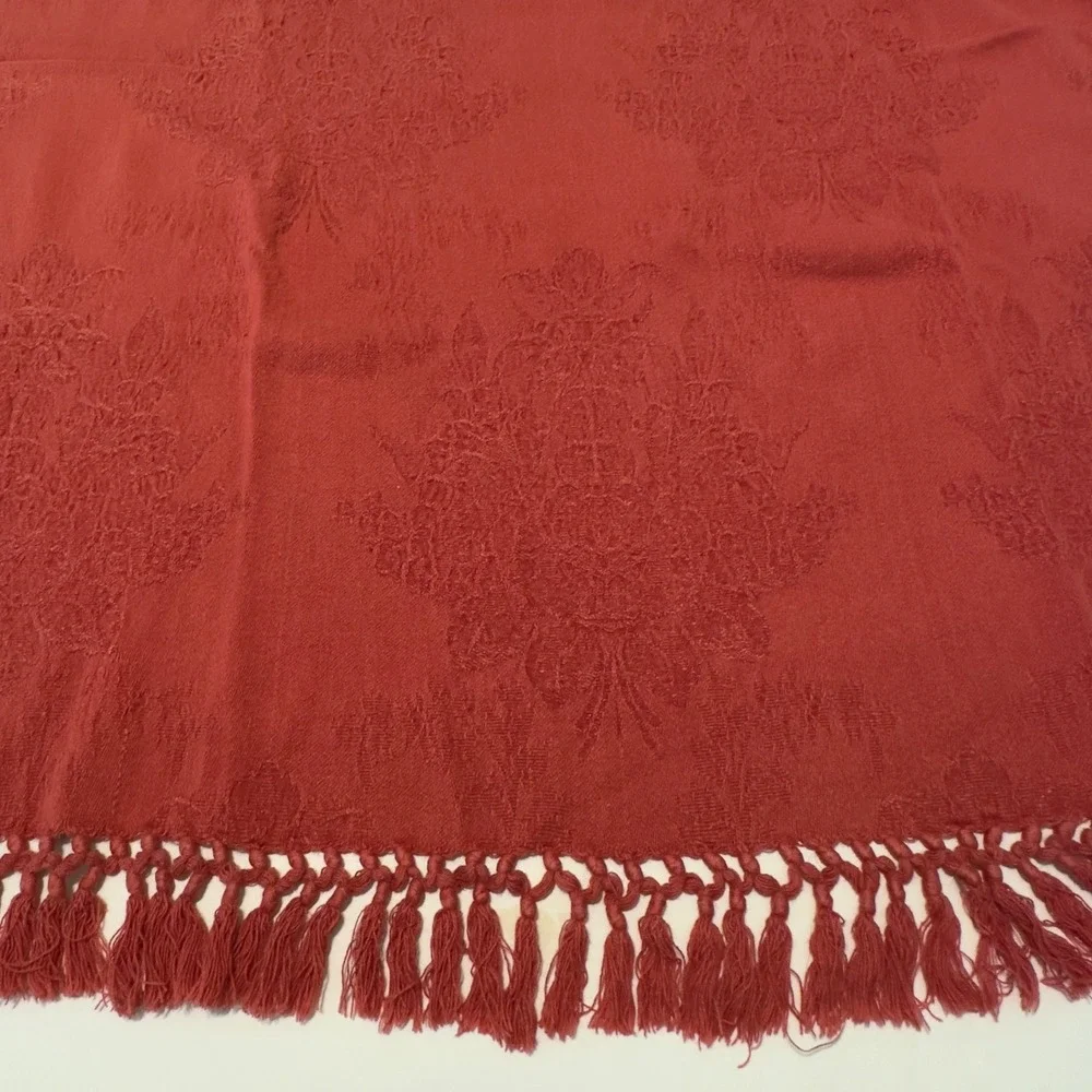 April Cornell Throw Blanket Burnt Red Damask Jacquard Tassel Fringe 48x80 Fringe